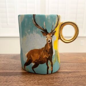 Anthropologie Winter Fauna 13.5 Oz Watercolor Ceramic Mug